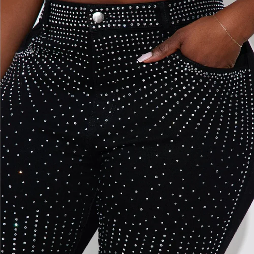 Touch Of Glitz High Rise Rhinestone Embellished Stretch Skinny Jeans - Picture 4 of 5